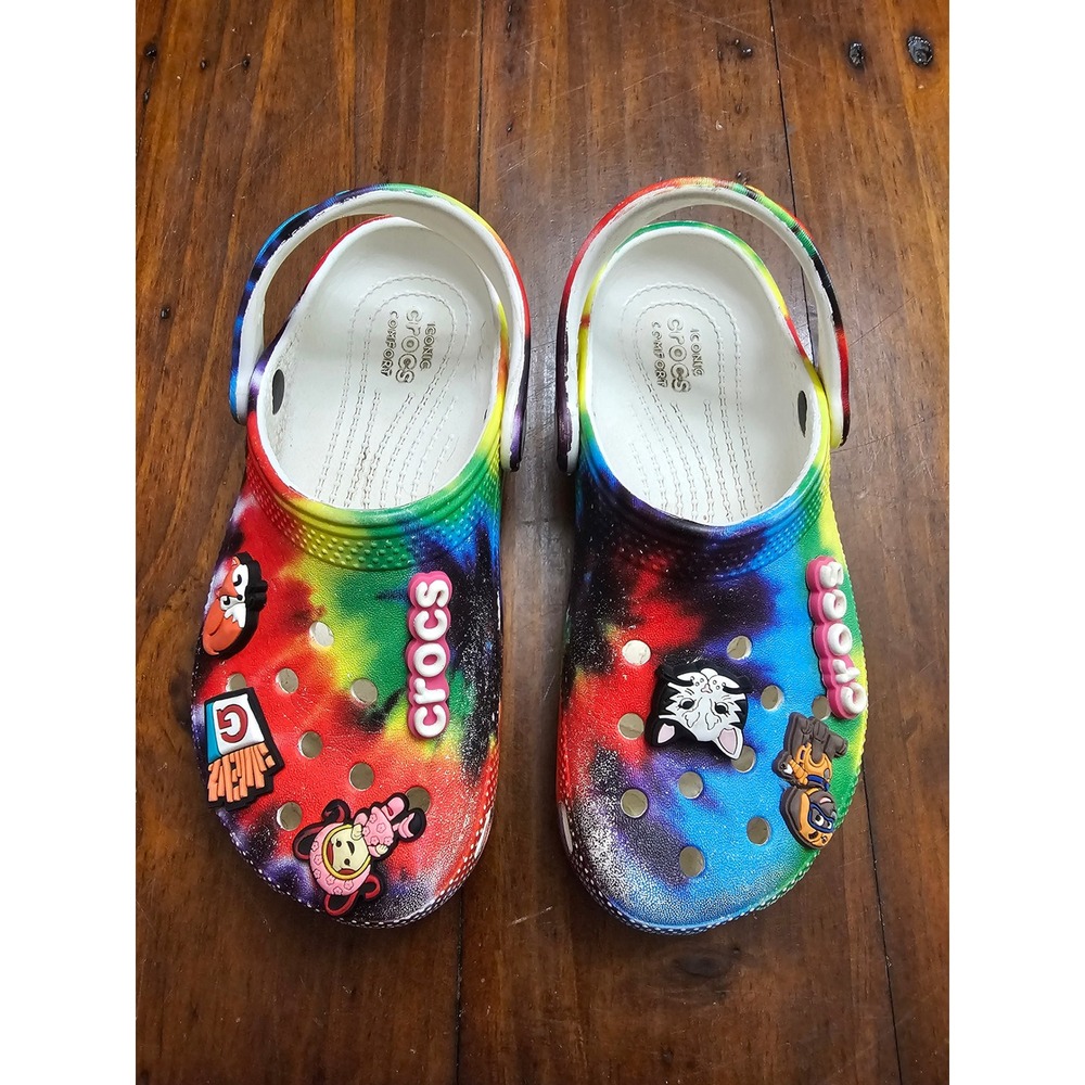 Crocs Kids Classic Clog Rainbow Tie Dye Galaxy Print with Jibbitz Charms
